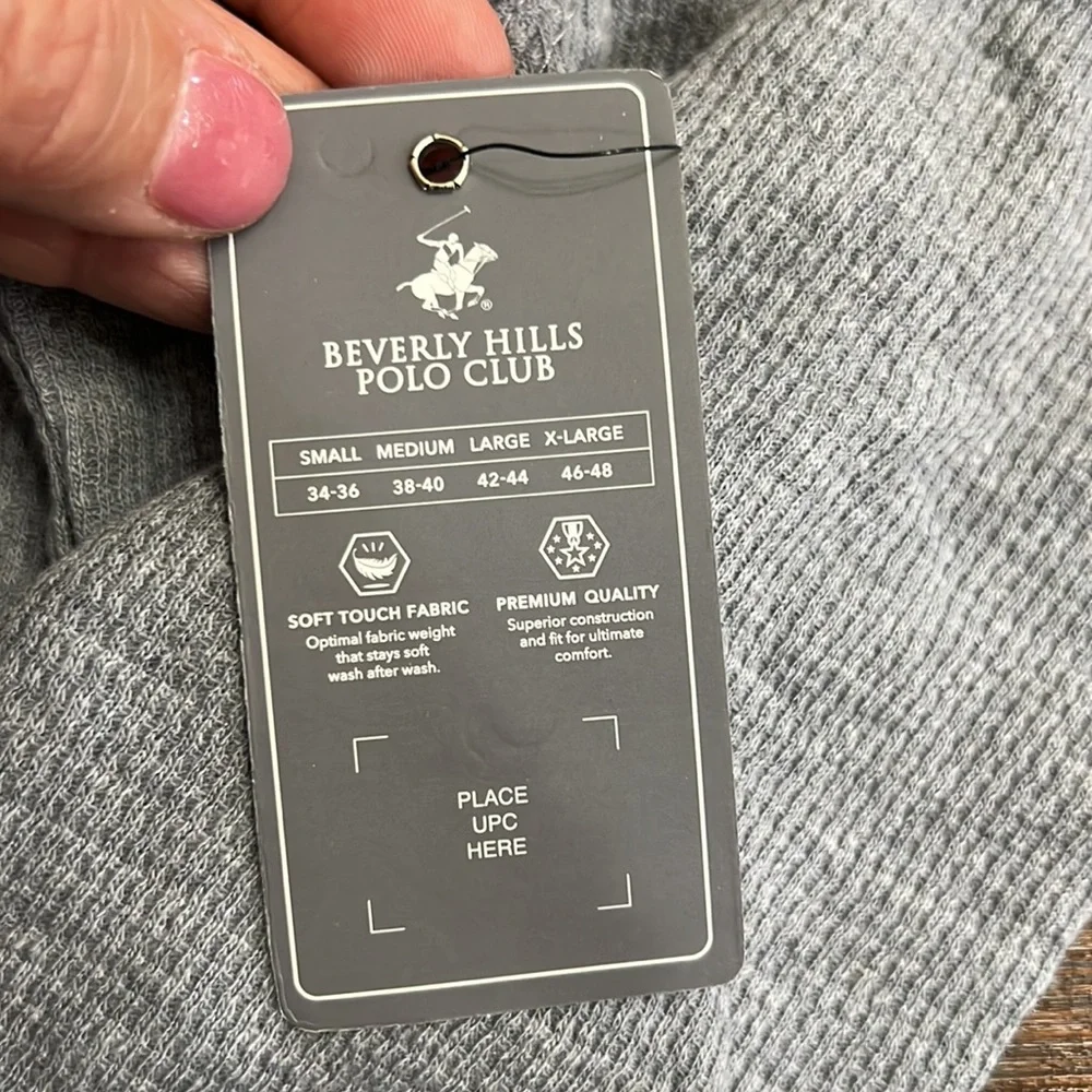 {Beverly Hills Polo Club}Mens Gray Waffle-knit Loungewear Top - Picture 6 of 6